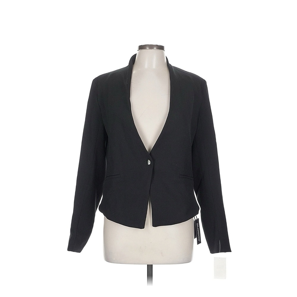 Blank NYC Blazer Womens‎ L Black New Single Button Cropped Shawl Collar Stretch